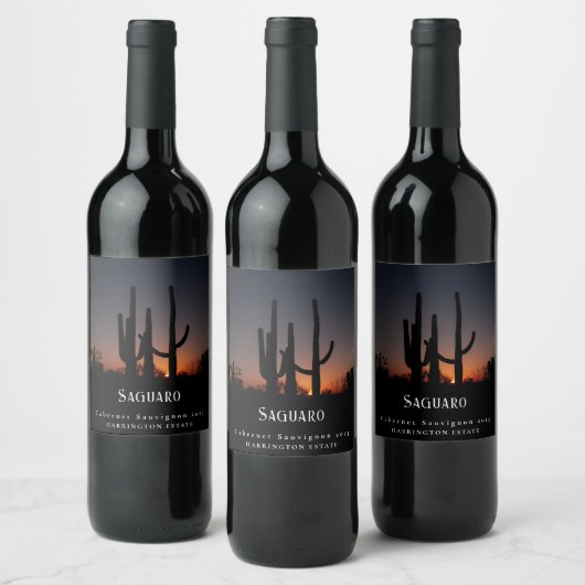 Mockup Saguaro Cactus Custom Wine Labels ワインラベル (ボトル)