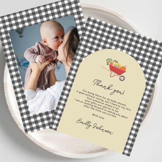 MoCountry Rustic Gray Gingham Baby Shower サンキューカード