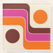 Mod 1970s Retro Style Geometric Design ガラスコースター (正面)