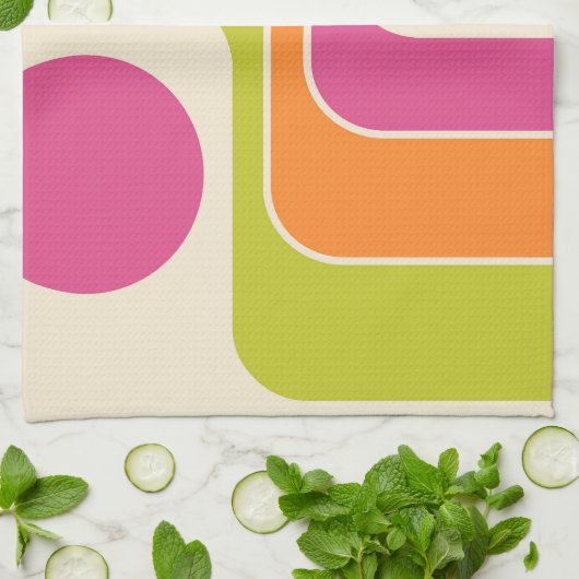 Mod 1970s Retro Style Geometric Design キッチンタオル (折り畳み)