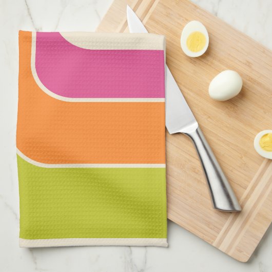 Mod 1970s Retro Style Geometric Design キッチンタオル (四つ折り)