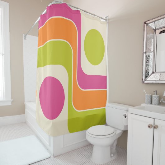 Mod 1970s Retro Style Geometric Design シャワーカーテン (インサイチュ)