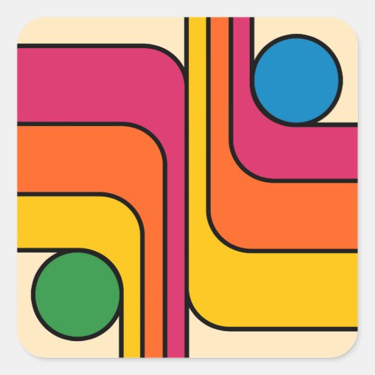 Mod 1970s Retro Style Geometric Design スクエアシール (正面)