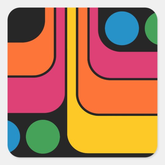 Mod 1970s Retro Style Geometric Design スクエアシール (正面)
