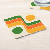 Mod 1970s Retro Style Geometric Design スクエアペーパーコースター (アングル)