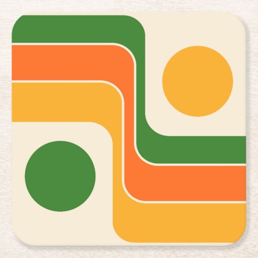 Mod 1970s Retro Style Geometric Design スクエアペーパーコースター (正面)