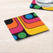 Mod 1970s Retro Style Geometric Design スクエアペーパーコースター (アングル)