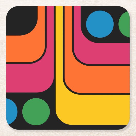 Mod 1970s Retro Style Geometric Design スクエアペーパーコースター (正面)