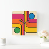 Mod 1970s Retro Style Geometric Design スクエア壁時計 (ホーム)
