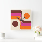 Mod 1970s Retro Style Geometric Design スクエア壁時計 (ホーム)