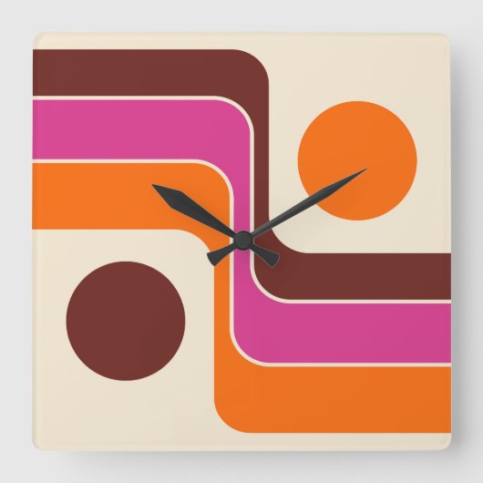 Mod 1970s Retro Style Geometric Design スクエア壁時計 (正面)