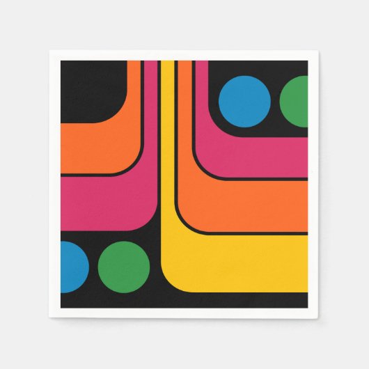 Mod 1970s Retro Style Geometric Design スタンダードカクテルナプキン (正面)