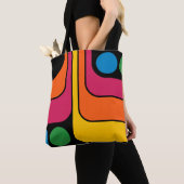 Mod 1970s Retro Style Geometric Design トートバッグ (クローズアップ)