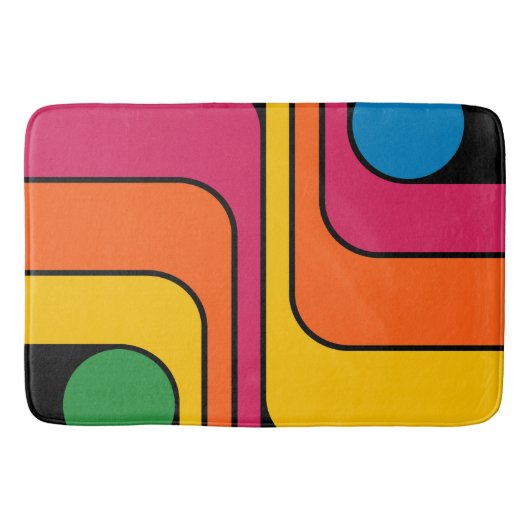 Mod 1970s Retro Style Geometric Design バスマット (正面)