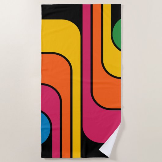 Mod 1970s Retro Style Geometric Design ビーチタオル (正面)