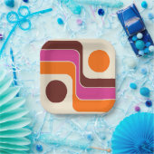 Mod 1970s Retro Style Geometric Design ペーパープレート (パーティー)