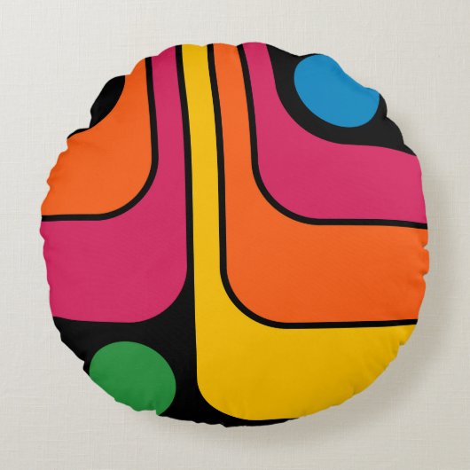 Mod 1970s Retro Style Geometric Design ラウンドクッション (正面)