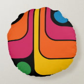 Mod 1970s Retro Style Geometric Design ラウンドクッション (裏面)