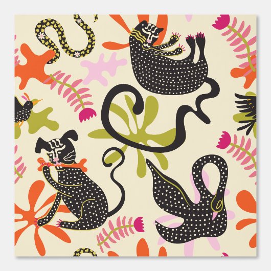 Mod Abstract Primitive Cats & Dogs Pattern 壁紙 (正面)