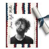 Mod Blue Deep Red Photo Class of 2026 Graduation 案内状