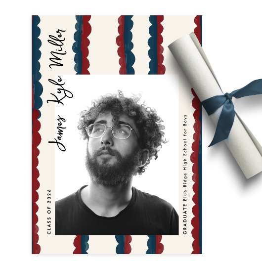 Mod Blue Deep Red Photo Class of 2026 Graduation 案内状