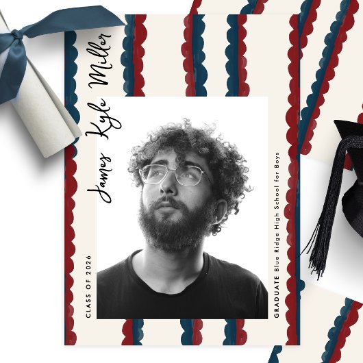 Mod Blue Deep Red Photo Class of 2026 Graduation 案内状