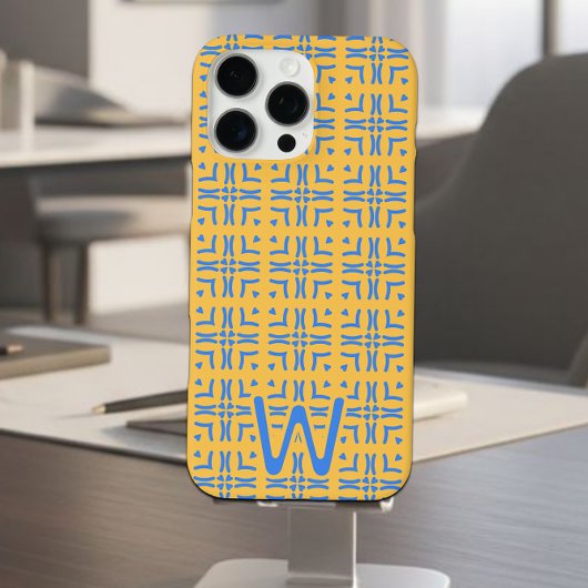 Mod Blue Hearts Tiled Mustard Monogram Case-Mate iPhoneケース