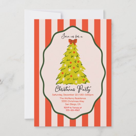 Mod Christmas Party hand drawn tree 招待状 (正面)