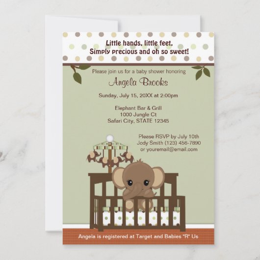 Mod ELEPHANT ベビーシャワー招待状 KME-G 緑 招待状 (正面)