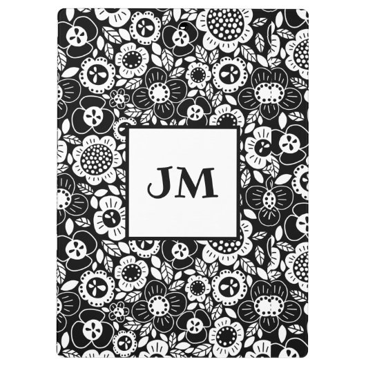 Mod Floral Pattern with Initials クリップボード (裏面)