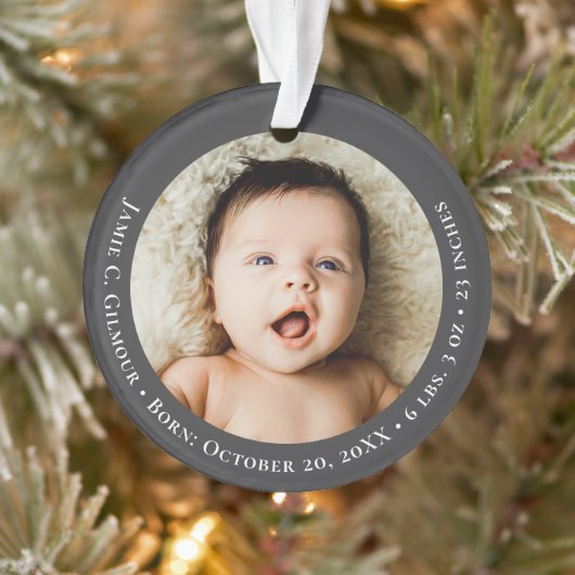 Mod Grey Baby's First Christmas 1 photo Birth date オーナメント (ツリー)