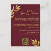 Mod Leaves Burgundy Gold Wedding Details QR Code エンクロージャーカード (正面)