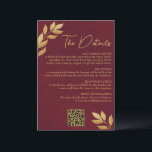 Mod Leaves Burgundy Gold Wedding Details QR Code エンクロージャーカード<br><div class="desc">This beautiful wedding enclosure card is designed to give you extra space for whatever information your guests may need, including registry, reception, travel, accommodations, etc. as well as a customizable QR code directing your guests to your website for more information. The card features a rustic design with hand painted gold...</div>