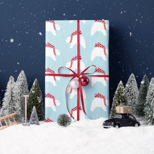 Mod Polar Bears- Blue- Christmas Wrapping Paper ラッピングペーパー