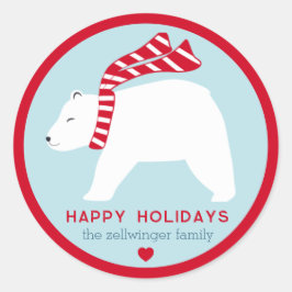 mod polar bears- ice blue- round holiday stickers ラウンドシール