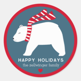 mod polar bears- navy blue- round holiday stickers ラウンドシール