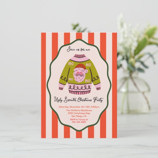 Mod Ugly Sweater Christmas Party hand drawn 招待状 (スタンド正面)