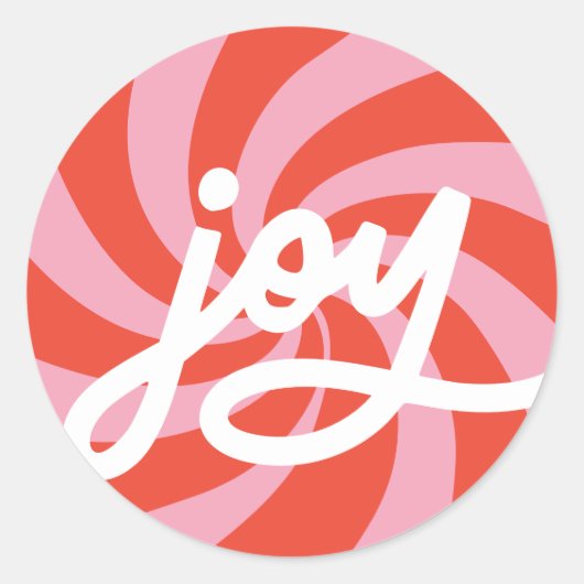 Mod Wavy Groovy Christmas Pink Red Joy Script ラウンドシール (正面)