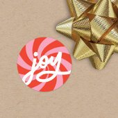 Mod Wavy Groovy Christmas Pink Red Joy Script ラウンドシール