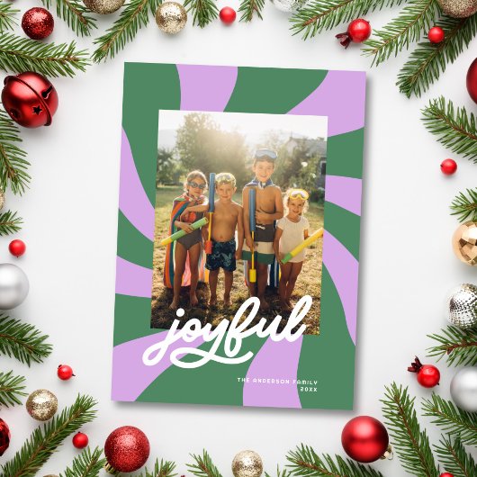 Mod Wavy Retro Groovy Colorful Photo Lilac + Green シーズンカード