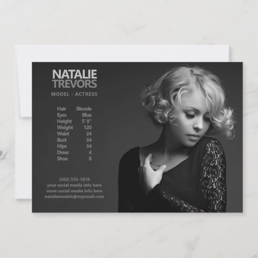 Model Actor 2 Sided 2 Photo 5x7 Comp Zedカード 招待状 (裏面)