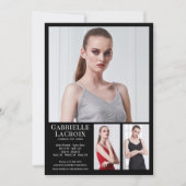 Model Actor 3 Photo Compカードテンプレート5 x 7ブラック 招待状 (正面)