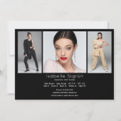 Model Actor 3 Photo Compカードテンプレート5 x 7ブラック 招待状 (正面)