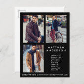 Model Actor 3 Photo Comp Card Black – はがき (正面/裏面)