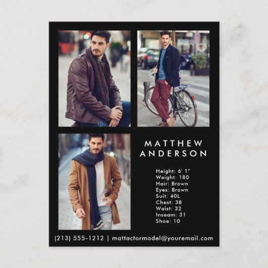 Model Actor 3 Photo Comp Card Black – はがき (正面)