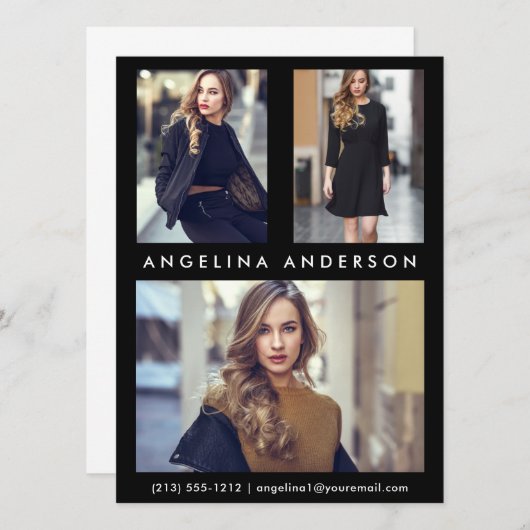 Model Actor 3 Photo Comp Card - Black Front (正面/裏面)