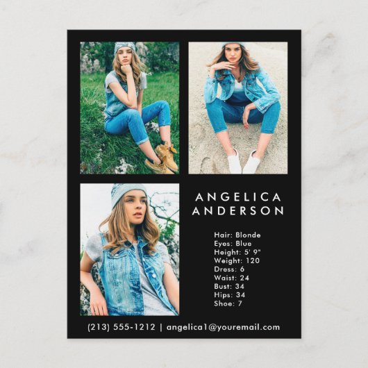 Model Actor 3 Photo Comp Card - Blkはがき ポストカード (正面)