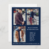 Model Actor 3 Photo Comp Card Blue – はがき (正面/裏面)