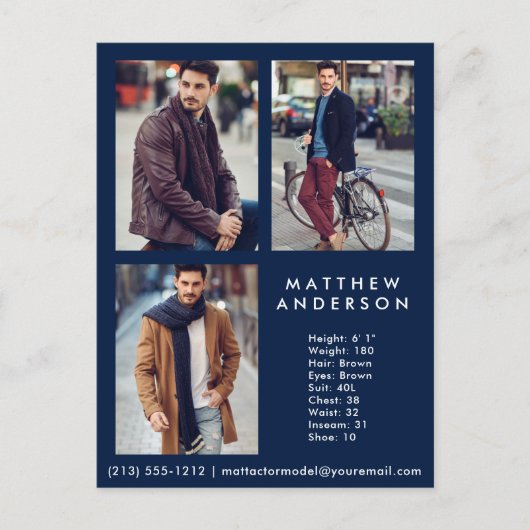 Model Actor 3 Photo Comp Card Blue – はがき (正面)