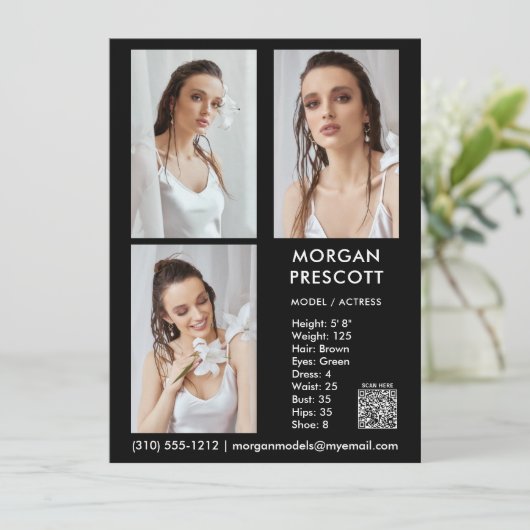 Model Actor 3 Photo Pro Comp Card Your QR Code 招待状 (スタンド正面)